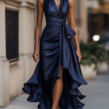 Satin Halter Maxi Dress with Tie Waist