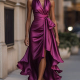 Satin Halter Maxi Dress with Tie Waist