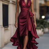 Satin Halter Maxi Dress with Tie Waist