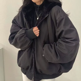 Oversized Hooded Jacket with Faux Fur and Zip Front