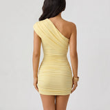 One-Shoulder Ruched Bodycon Mini Dress