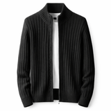 Full-Zip Ribbed Knit Cardigan with Mock Neck