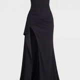 Off-Shoulder Maxi Dress with Ruched Waist and Thigh Slit