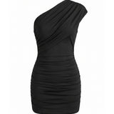 One-Shoulder Ruched Bodycon Mini Dress