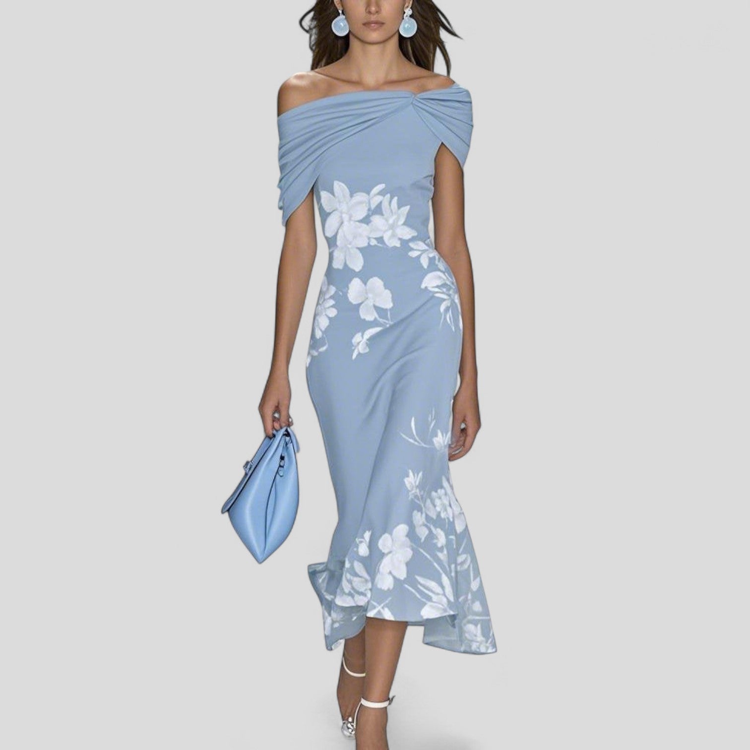 Aurelie | Elegant Off-Shoulder Floral Midi Dress Women Summer