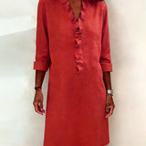 V-Neck Shift Dress with Ruffle Front