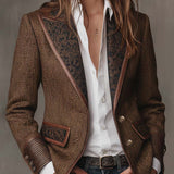 Tweed Blazer with Contrast Trim and Button Front