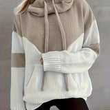 Cowl Neck Sweater with Drawstring and Front Pocket