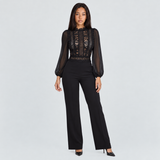 Crochet Lace Jumpsuit with Mock Neck and Wide Leg