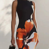 Floral Mermaid Maxi Dress with Crew Neck