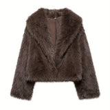 Oversized Faux Fur Jacket with Lapel Collar