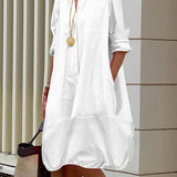 Oversized Collared Shirt Midi Dress with Button Front