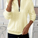 Textured Cable Knit Quarter Zip Sweater