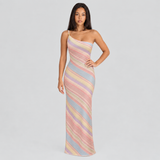 Bodycon One-Shoulder Striped Maxi Dress