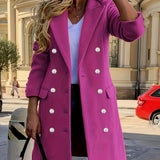 Tailored Double Breasted Long Blazer with Lapel Collar and Flap Pockets
