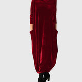 Velvet Maxi Dress with Cowl Neck and Side Pockets