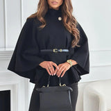 Women's Cape Jacket with High Neck and Wide Sleeves for Office Wear