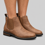 Slip-On Stitched Ankle Boots with Pull Tab and Block Heel