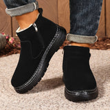 Fleece Lined Ankle Boots with Side Zip and Lug Sole
