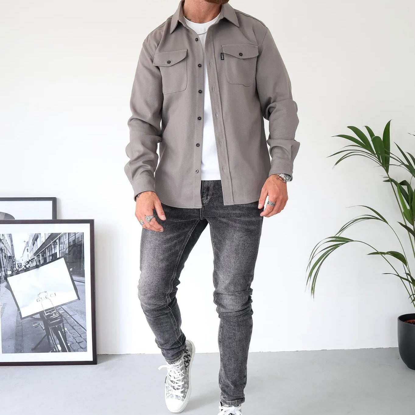 Overshirt Jacket with Button Front and Chest Pocket