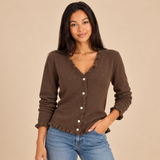 Women's Button Front Cardigan with Ruffle Trim V Neck and Long Sleeves