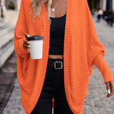 Open-Front Cardigan with Batwing Sleeves and Ribbed Knit