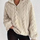 Quarter-Zip Fleece Pullover with Stand Collar and Long Sleeves