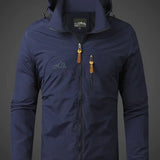 Men's Hooded Jacket – Full-Zip Outdoor Style with Stand Collar and Zippered Chest Pocket