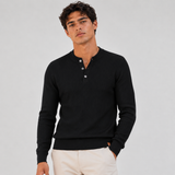Ribbed Round Neck Half Button Sweater