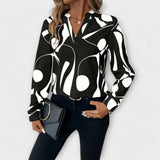 Abstract Print Blouse with Split Neck and Long Sleeves