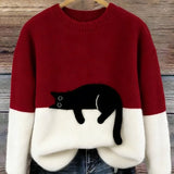 Cat Color block Oversized Fuzzy Knit Sweater