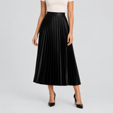 High-Waisted A-Line Pleated Midi Skirt