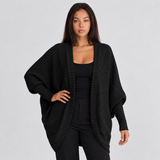 Open-Front Cardigan with Batwing Sleeves and Ribbed Knit