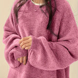Oversized Round Neck Sweater with Balloon Sleeves and Ribbed Cuff