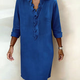V-Neck Shift Dress with Ruffle Front