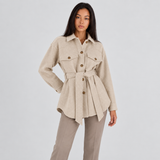 Belted Shirt Jacket with Flap Pockets and Point Collar