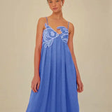 Sweetheart Neck Maxi Dress with Fish Print and Spaghetti Strap