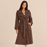 Women's Long Coat Double Breasted Belted Trench Style Overcoat with Wide Lapel Collar for Winter