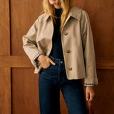 Women's Short Jacket with Button Front and Checkered Cuff Lining