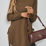 Long Sweater with Side Slits and Long Sleeves