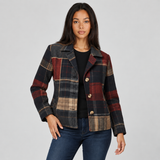 Plaid Patchwork Jacket with Button Front and Lapel Collar