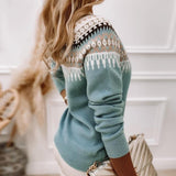 Patterned Knit Sweater with Crew Neck