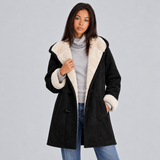 Women's Long Winter Coat with Hood Faux Fur-Look Lining and Turnback Cuffs