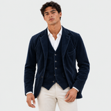 Corduroy Blazer and Button Front Vest Set with Lapel Collar