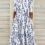A-Line Floral Print Midi Dress with Pockets