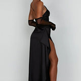 Satin One Shoulder Maxi Dress with Thigh Slit