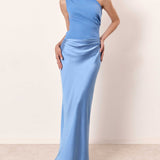 Draped Satin One-Shoulder Maxi Dress