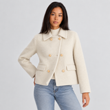 Cropped Double-Breasted Wool Coat with Flap Pockets