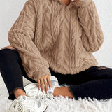 Quarter-Zip Fleece Pullover with Stand Collar and Long Sleeves