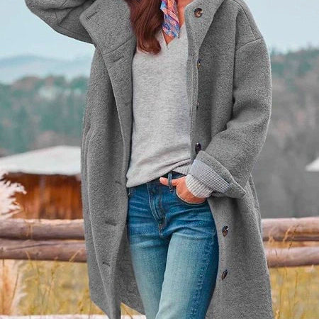 Longline Wool Coat with Button-Front Closure